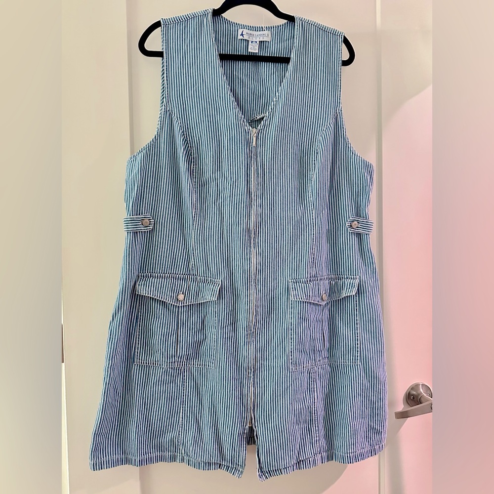 90s Vintage Sleeveless Striped Denim Dress 1X